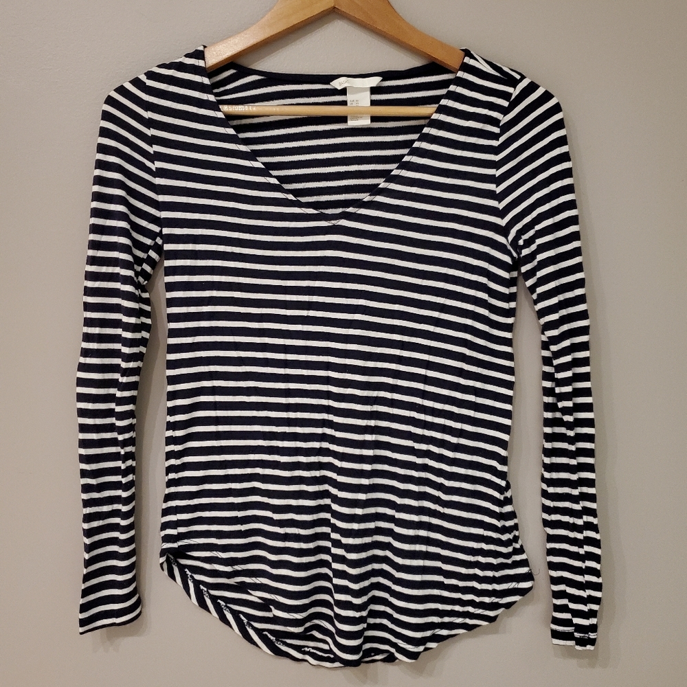 H&M Basic Long Sleeve Striped Shirt - Navy/White